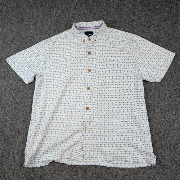 Tommy Bahama Modern Geometric Silk Cotton Button Down Shirt XL Blue White Resort — photo 2